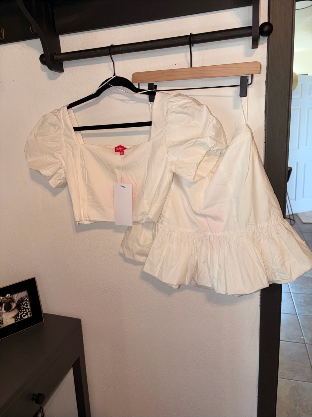 White Puff-Sleeve Crop Top and Ruffle Mini Skirt Set